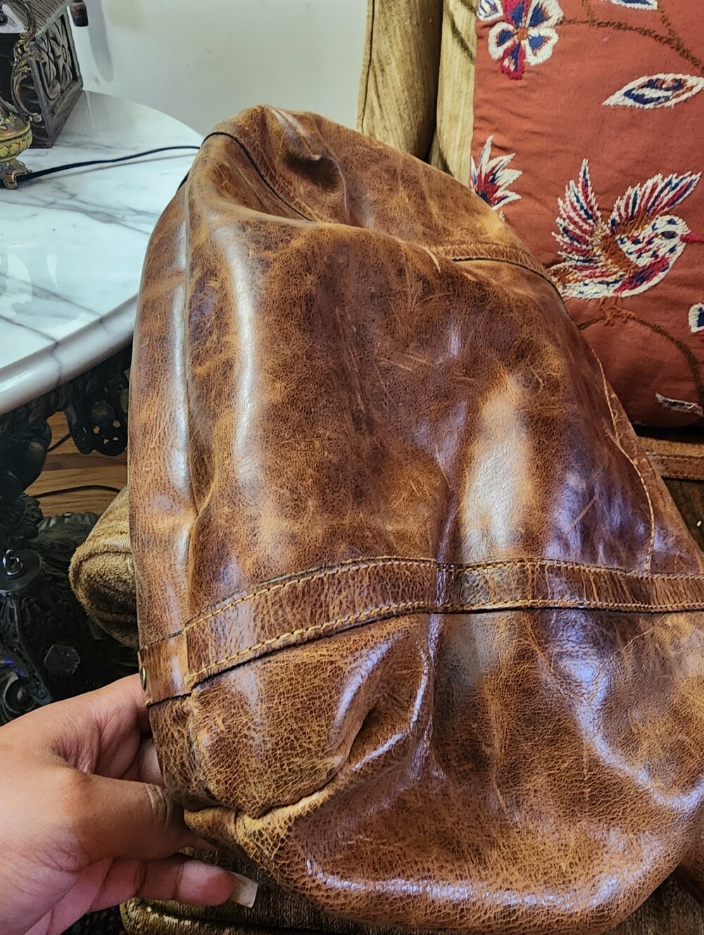 Patricia Nash Genuine Leather Brown Tote Handbag & Matching Wristlet Clutch Set - Picture 8 of 16